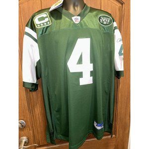 100% Authentic Reebok Brett Farve NY Jets #4 Stitched Captain Patch Jersey Sz 52